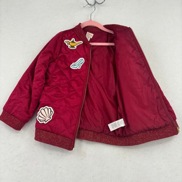Disney Tutu Couture Bomber Jacket Girl's 7/8 Pink Quilted Embroidered Patches - Picture 4 of 8